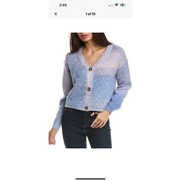 RAGA Anthropologie Womens Sz 2x NWT Cropped Knit Ombre Blue Alicia Cardigan - Picture 4 of 11